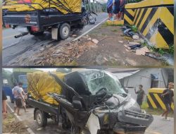 Laka Tunggal Sebuah Mobil Di Kecamatan Simpang Hulu, Menabrak Beton Pembatas Jembatan