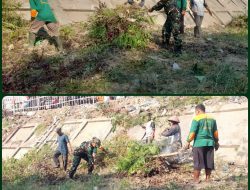 Semak Belukar di Pinggiran Bendung Tirtonadi Jadi Sasaran Kerja Bakti Babinsa Manahan Bersama Warga