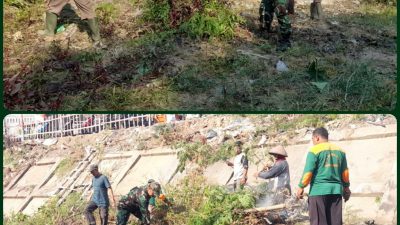 Semak Belukar di Pinggiran Bendung Tirtonadi Jadi Sasaran Kerja Bakti Babinsa Manahan Bersama Warga