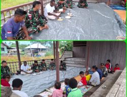 Satgas yonif 642/Kps Laksanakan Kegiatan Ibadah Rosario Dan Doa Bersama Masyarakat Kampung Aroba