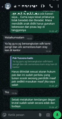 Tangkapan layar Chat WA Kadisdik Melawi,Perihal Kebenaran Guru aniaya murid